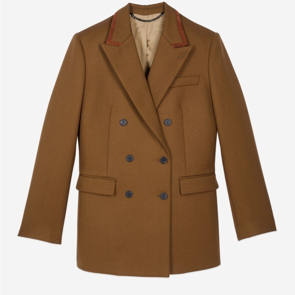 Kooples Brown Wool Double-Breasted Suit Jacket - Size US 6 - Picture 4 of 10